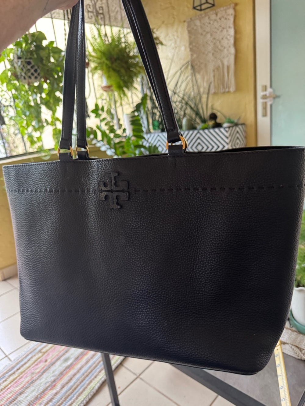 Tory Burch Black Pebbled Leather Double-Handle Tote